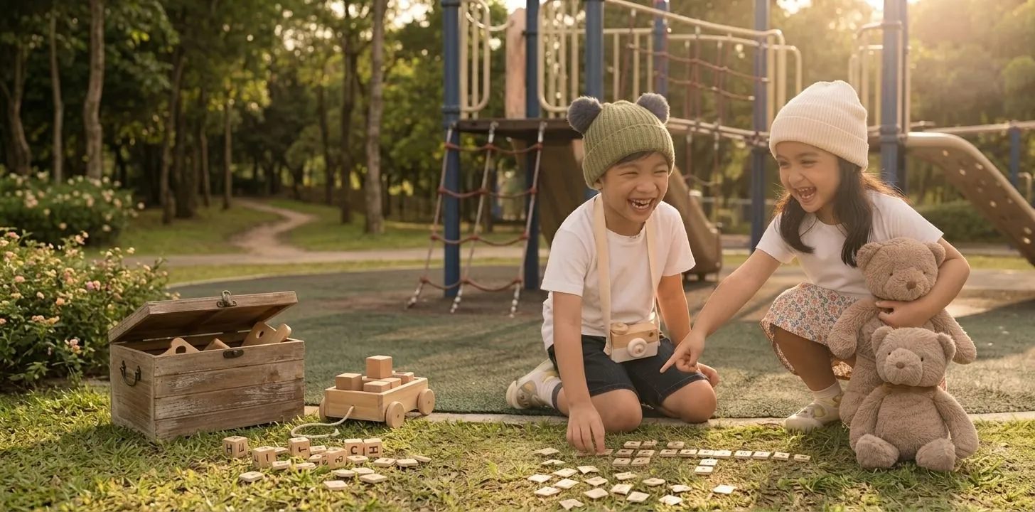 Two children playing in a park